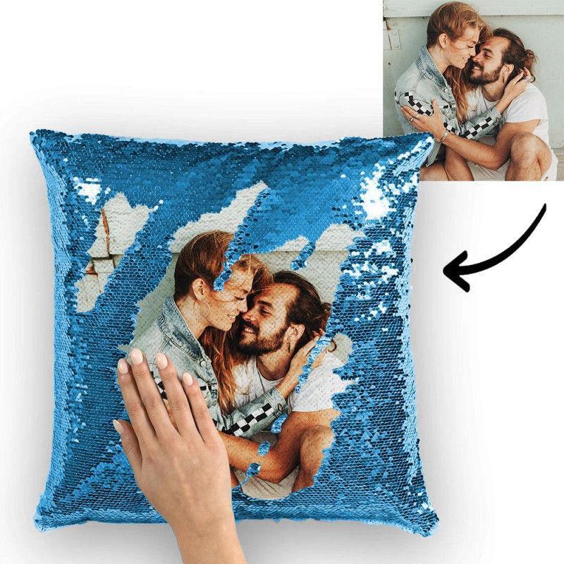 Kundenspezifisches Foto Magic Sequins Pillowcase Lake Blue Farbe Paillettenkissen 15,75 Zoll * 15,75 Zoll Einzigartige Geschenke - GesichtSocken
