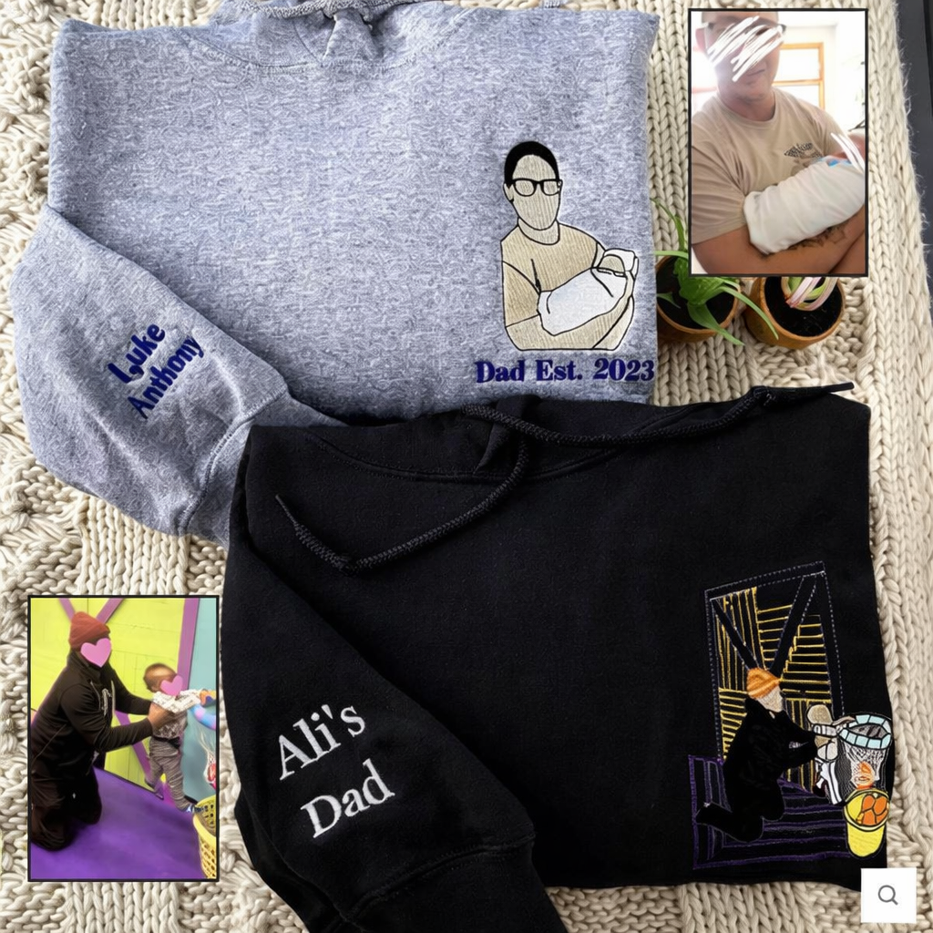 Vatertagsgeschenk, individuelles, vollfarbig besticktes Sweatshirt, Porträt, Paar/Vater/Mutter, Familiengeschenk, personalisiertes Vatertagsgeschenk - MyFaceSocksDE