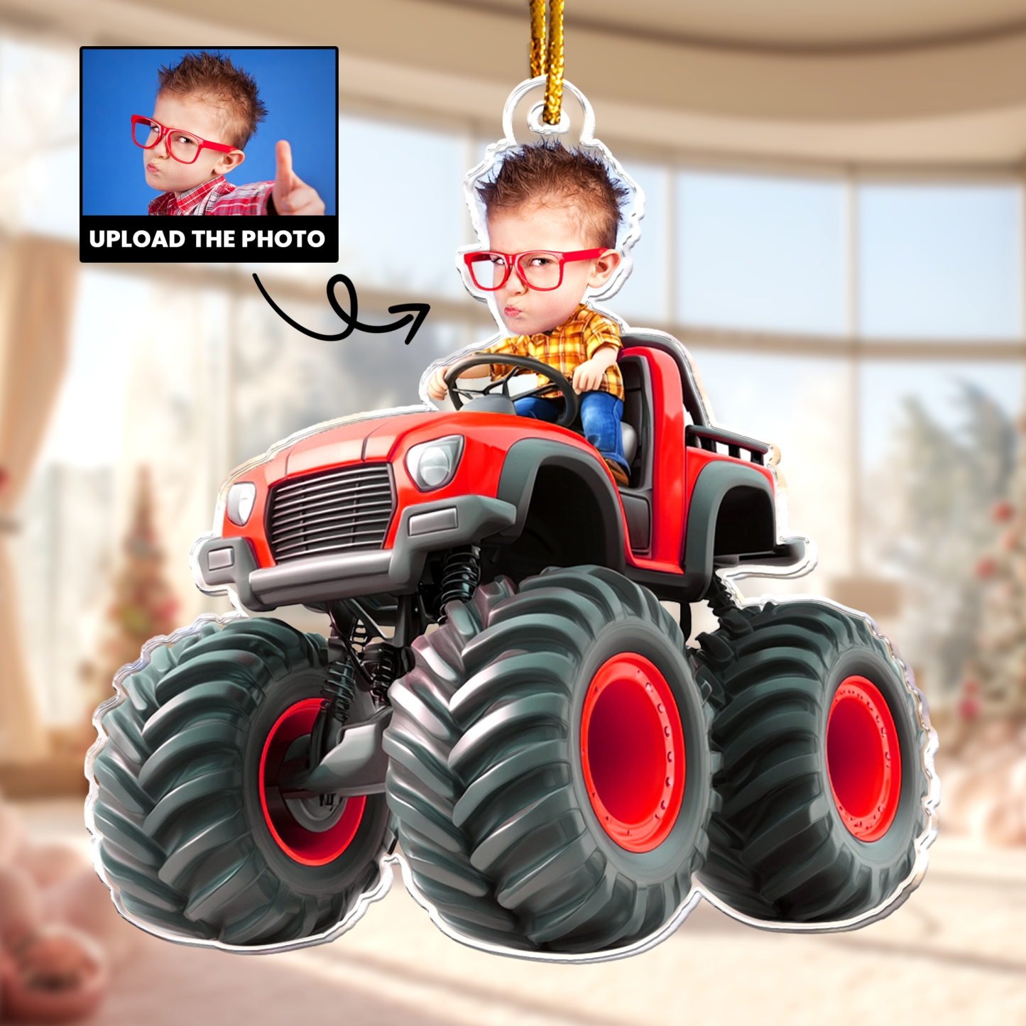 Personalisierte Acryl-Foto-Figur Mit Individuellem Kindergesicht Auf Einem Monstertruck – Weihnachtsgeschenk Für Kinder Und Kleinkinder, Geburtstagsgeschenk - MyFaceSocksDE