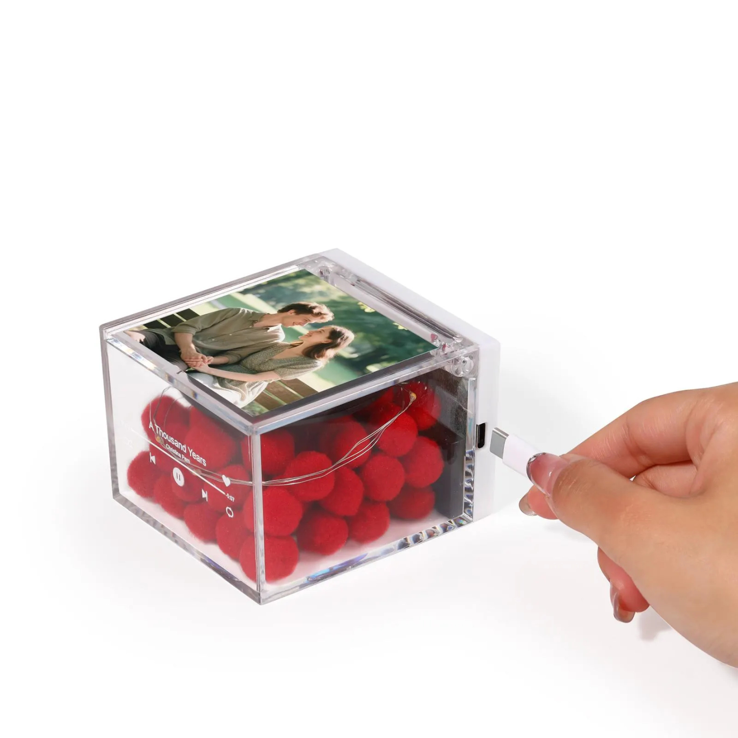 Premium Mini-musikrekorder Mit Automatischem Musikabspieler, Personalisiertem Foto Und Licht, Acrylbox - MyFaceSocksDE