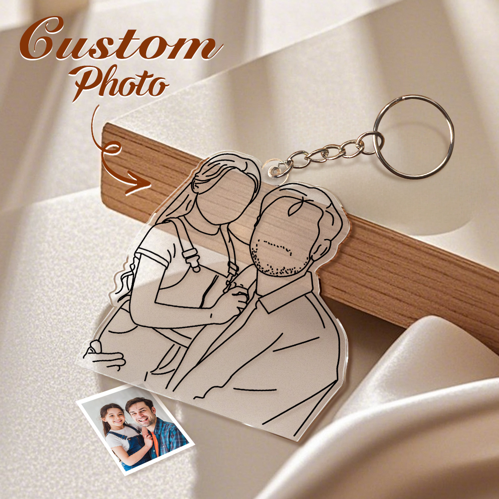 Personalisierte Linie Kunst Flat Bar Schlüsselanhänger Foto Hochladen Papa Vatertag Geschenk - MyFaceSocksDE