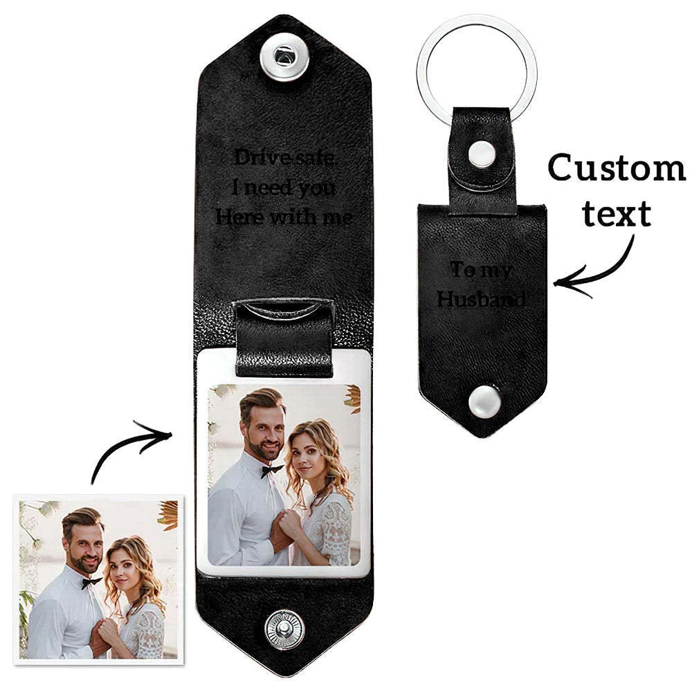 Personalisierter Foto-schlüsselanhänger Aus Leder, Individuell Gravierter Text, Gedenk-schlüsselanhänger, Jahrestagsgeschenke - GesichtSocken