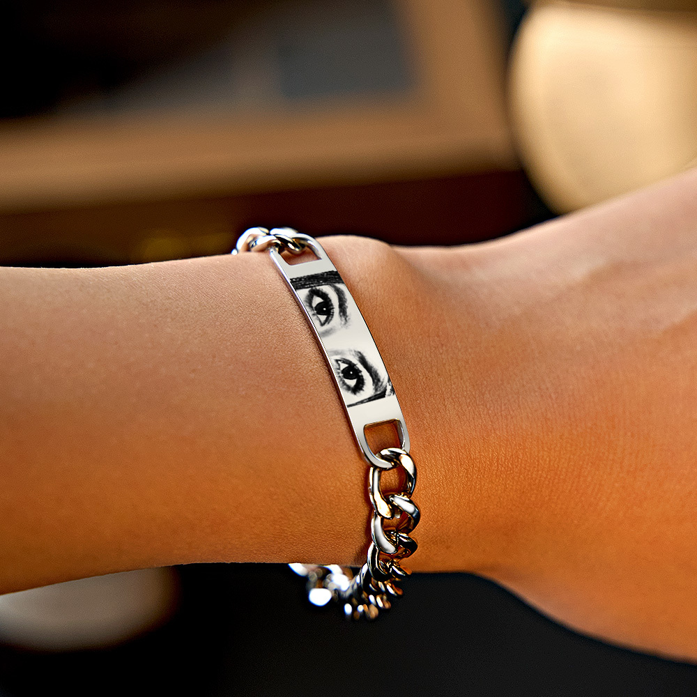 Personalisiertes Augenfotoarmband Für Paare – Individuelles Lasergraviertes Edelstahl-andenken, Jubiläumsgeschenk - MyFaceSocksDE