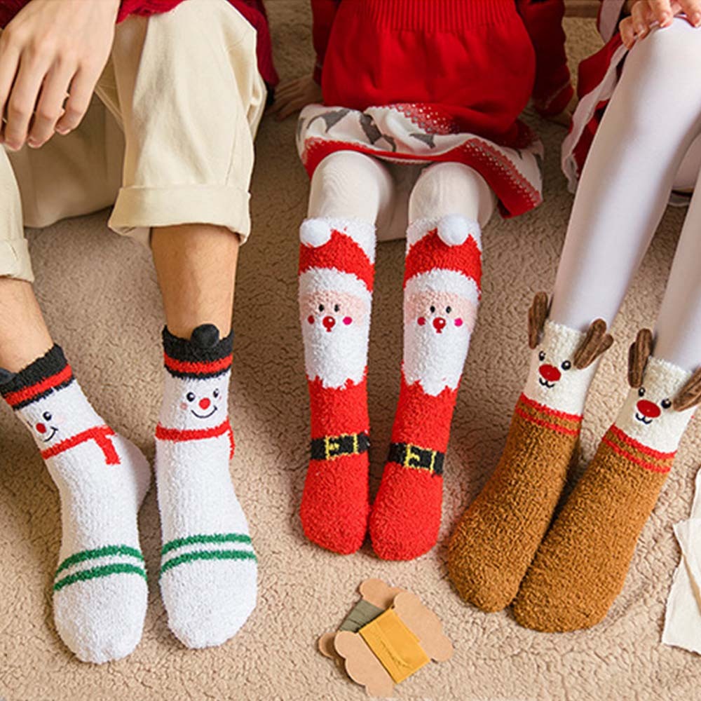 Weihnachtssocken Plüsch Korallenvlies Eltern-kind-weihnachtssocken Winter Home Bodensocken Weihnachtsgeschenke - GesichtSocken