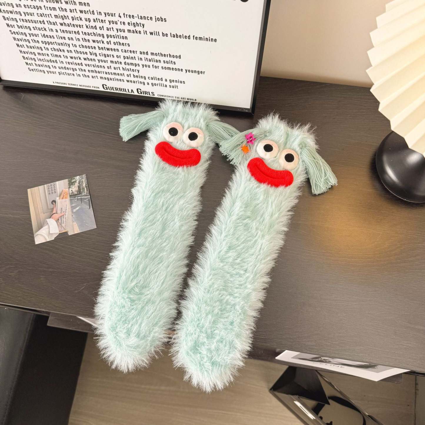 Hässliche Und Süße Plüschsocken Mit Großen Augen, Korallenfleece, Für Den Winter, Verdickte Warme Socken - GesichtSocken