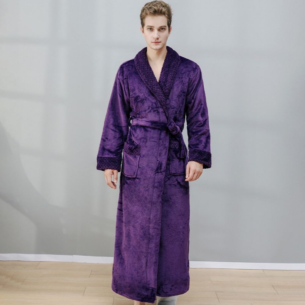 Langes Nachthemd, Fleece-verdickung, Paar, Bademantel, Flanell, Winterpyjama -