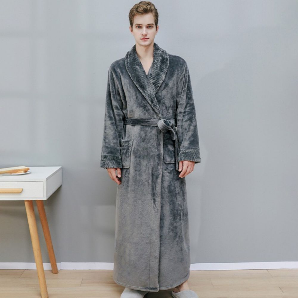 Langes Nachthemd, Fleece-verdickung, Paar, Bademantel, Flanell, Winterpyjama -