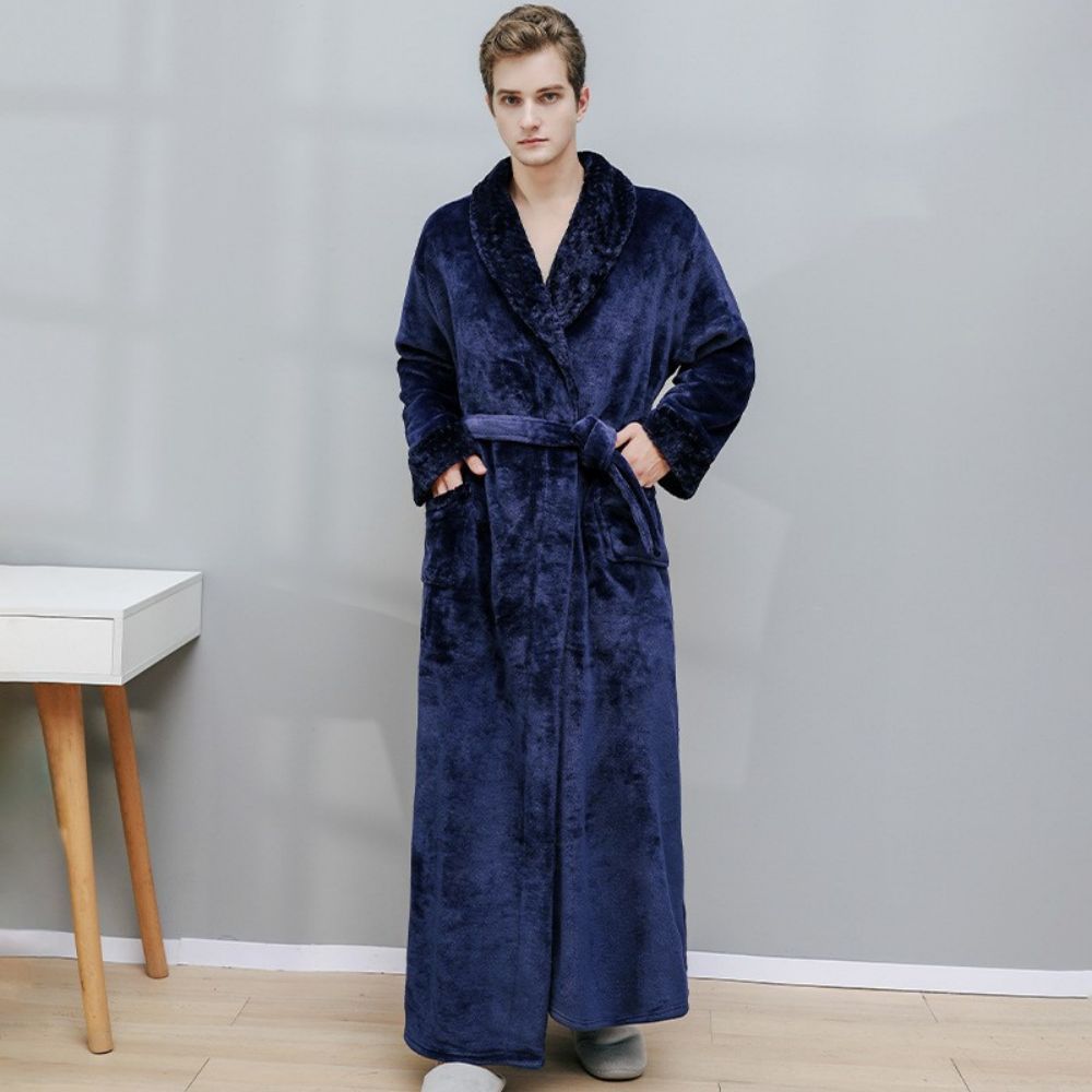 Langes Nachthemd, Fleece-verdickung, Paar, Bademantel, Flanell, Winterpyjama -