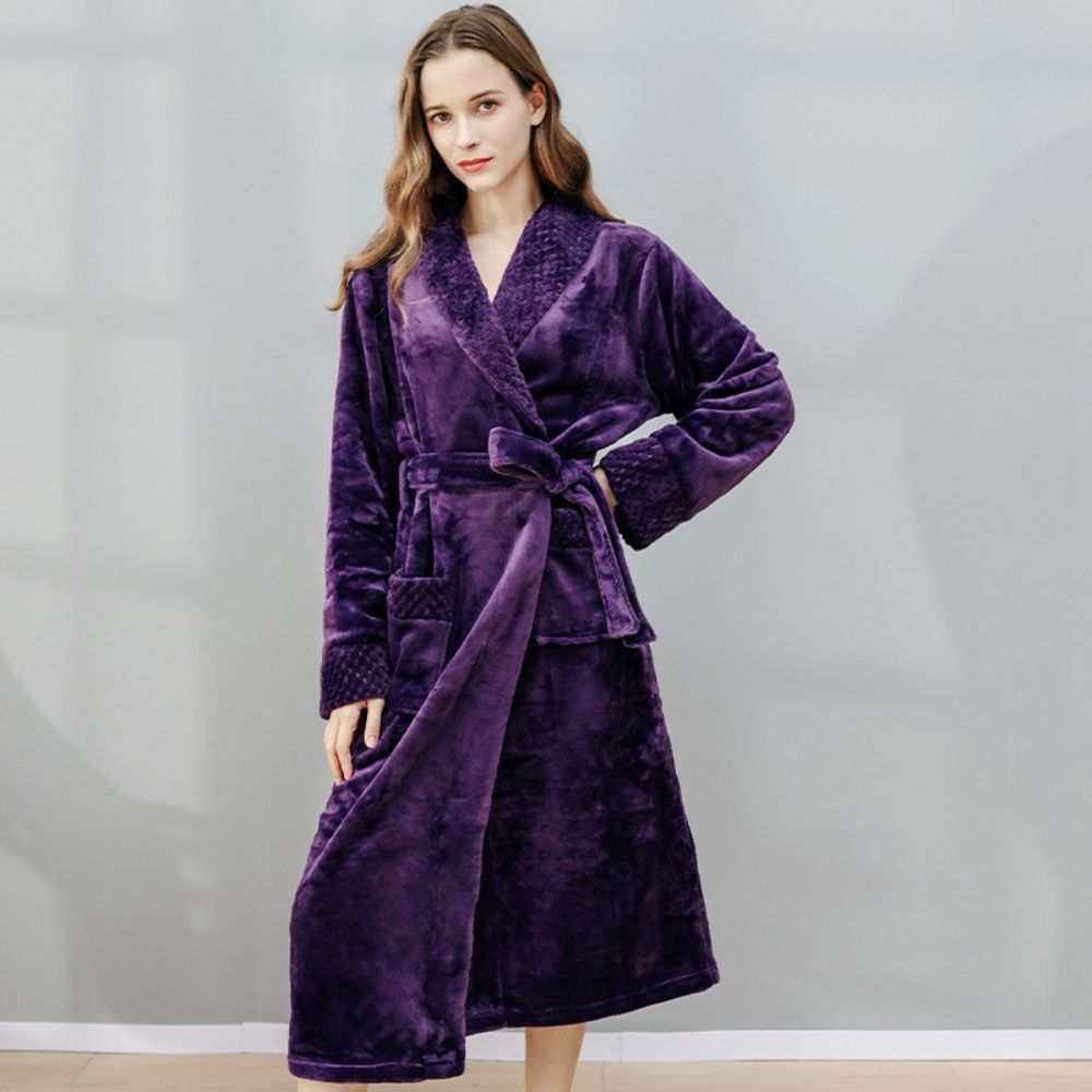 Langes Nachthemd, Fleece-verdickung, Paar, Bademantel, Flanell, Winterpyjama -
