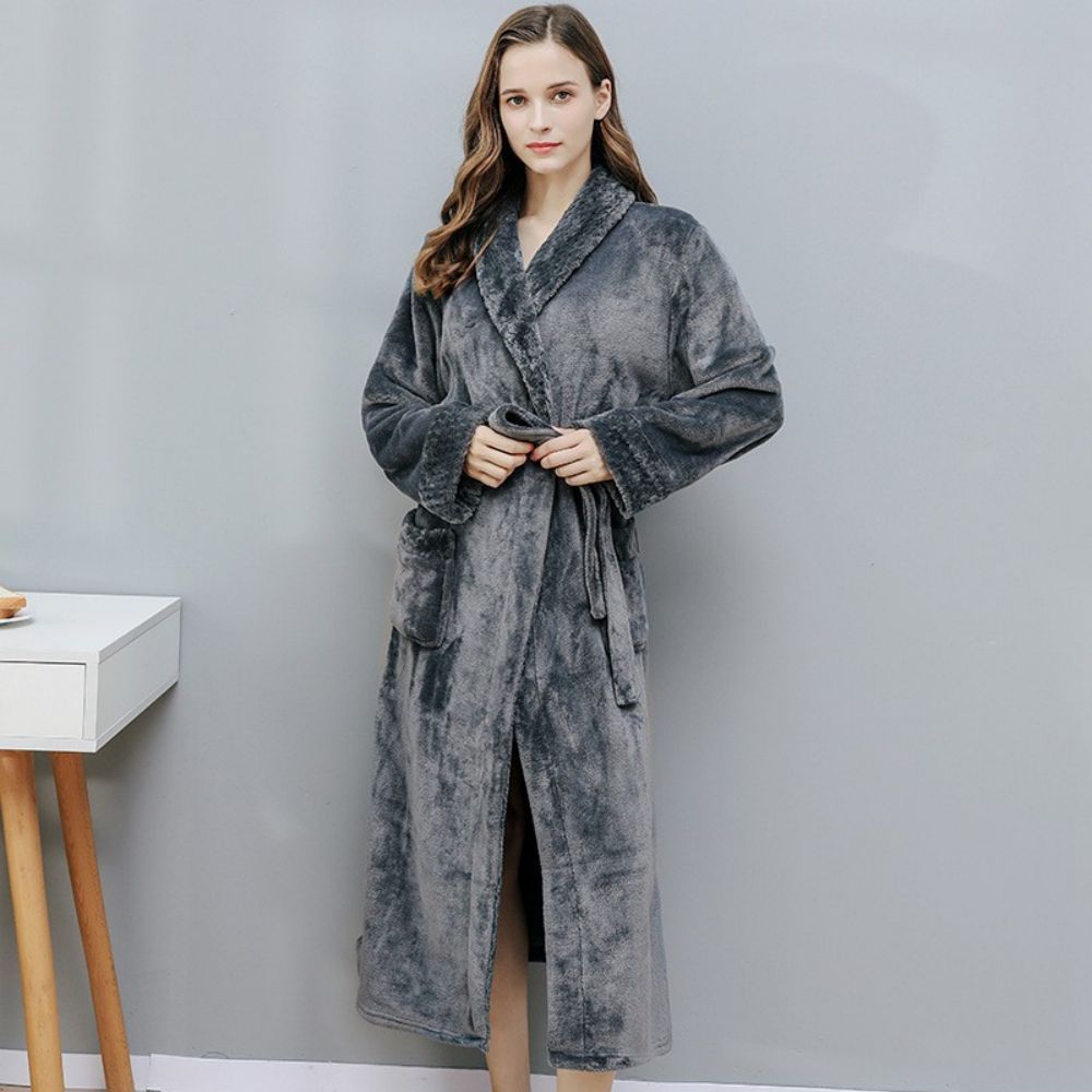 Langes Nachthemd, Fleece-verdickung, Paar, Bademantel, Flanell, Winterpyjama -