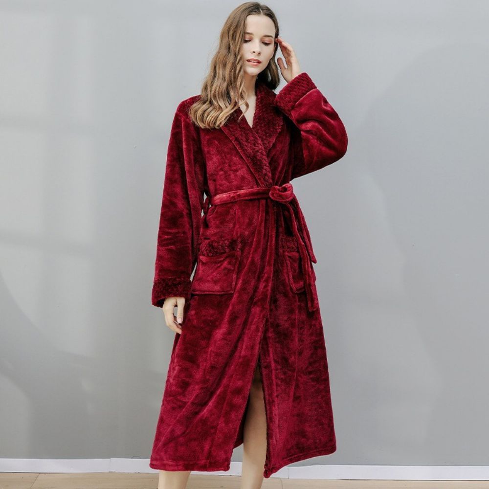 Langes Nachthemd, Fleece-verdickung, Paar, Bademantel, Flanell, Winterpyjama -