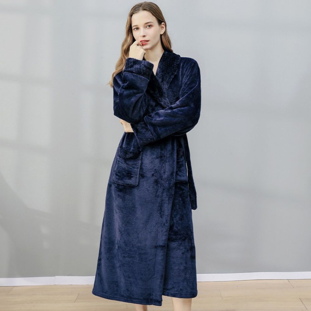 Langes Nachthemd, Fleece-verdickung, Paar, Bademantel, Flanell, Winterpyjama -