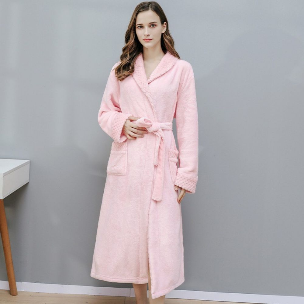 Langes Nachthemd, Fleece-verdickung, Paar, Bademantel, Flanell, Winterpyjama -