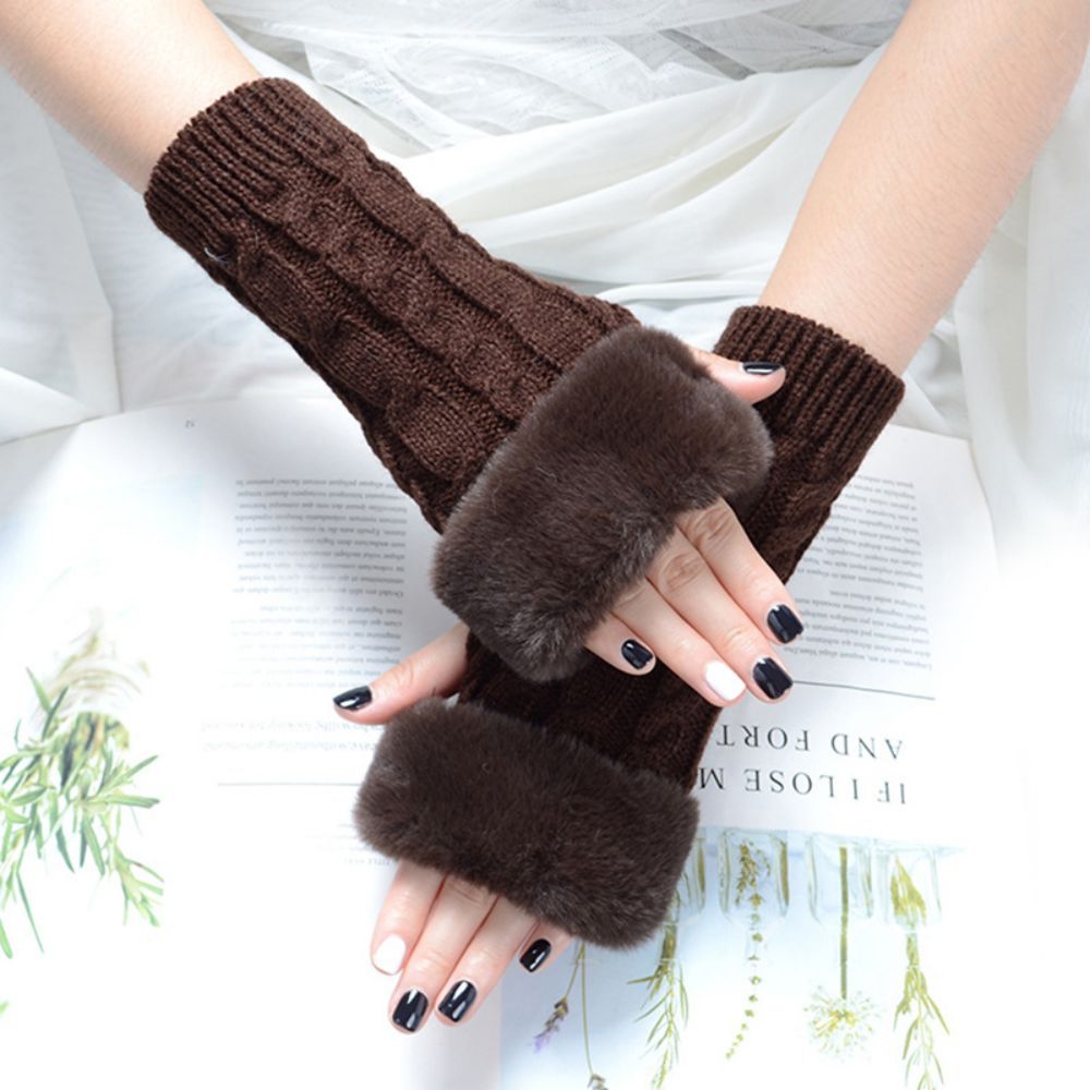 Warme Gestrickte Halbfinger-handschuhe Für Damen, Solide Flap-handschuhe - 