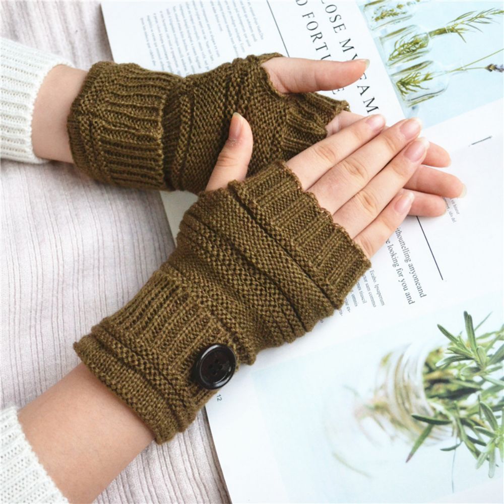 Winter Warm Knopf Wollhandschuhe Halbfinger-handschuhe - 