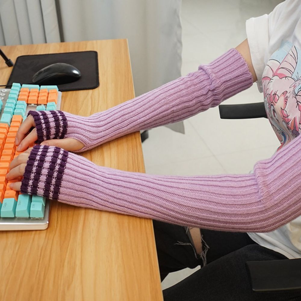 Armmanschette Winter Lange Gestreifte Kalte Warme Halbfinger Strickhandschuhe Aus Wolle -
