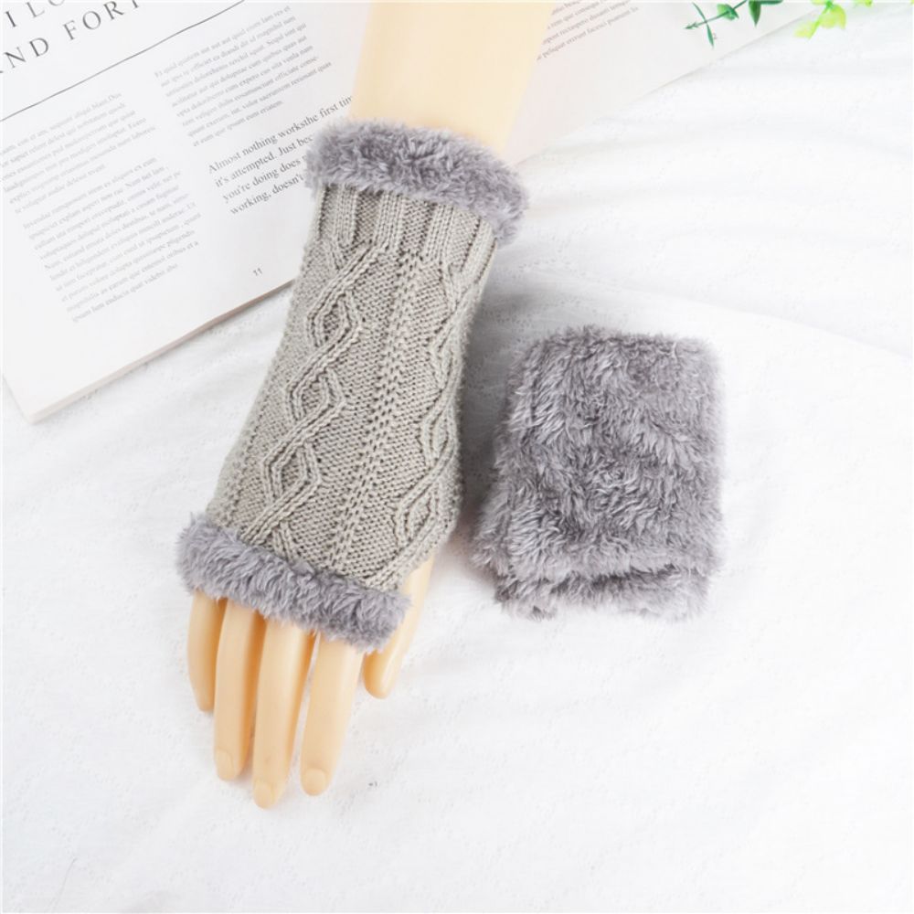Gestrickte Halbfinger-diamant-plus-samt-dicke Kurze Handschuhe, Um Im Winter Warm Zu Bleiben -