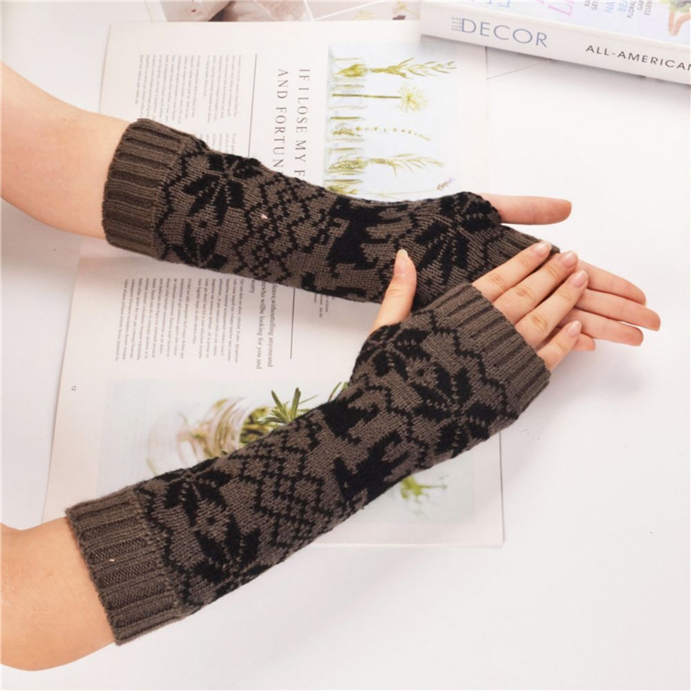 Warme Handschuhe Für Den Winter, Süßer Rehkitz, Gestrickt, Mittellange Armabdeckung, Fingerlos - 