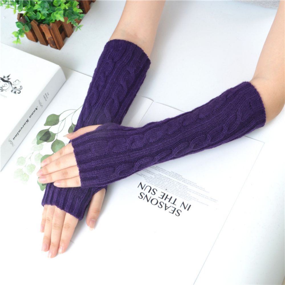 Winter Warme Handschuhe Damen Halbfinger Leinenmuster Wollgestrickte Fingerlose Handschuhe - 