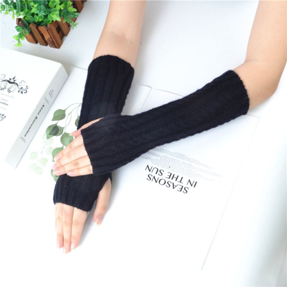 Winter Warme Handschuhe Damen Halbfinger Leinenmuster Wollgestrickte Fingerlose Handschuhe -