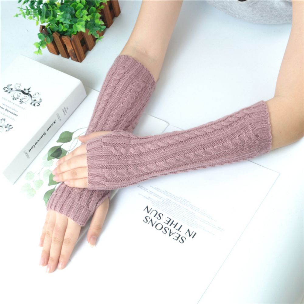Winter Warme Handschuhe Damen Halbfinger Leinenmuster Wollgestrickte Fingerlose Handschuhe -