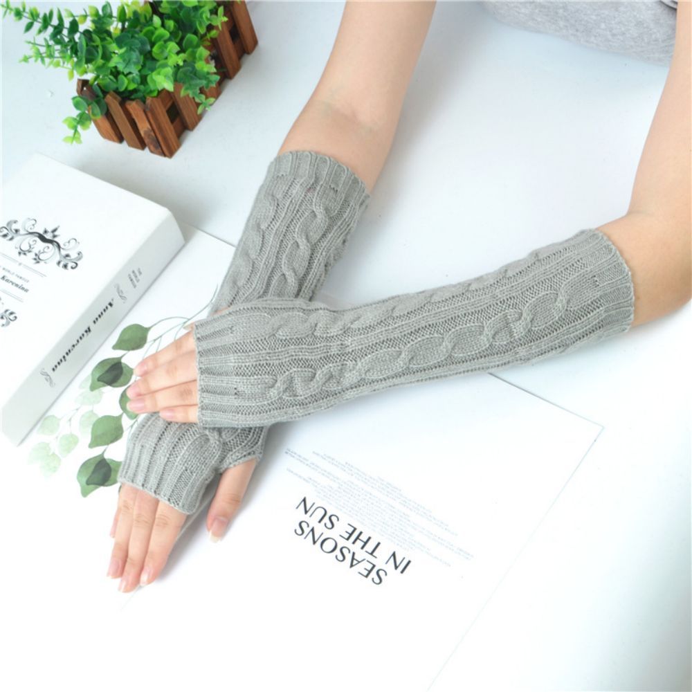 Winter Warme Handschuhe Damen Halbfinger Leinenmuster Wollgestrickte Fingerlose Handschuhe -