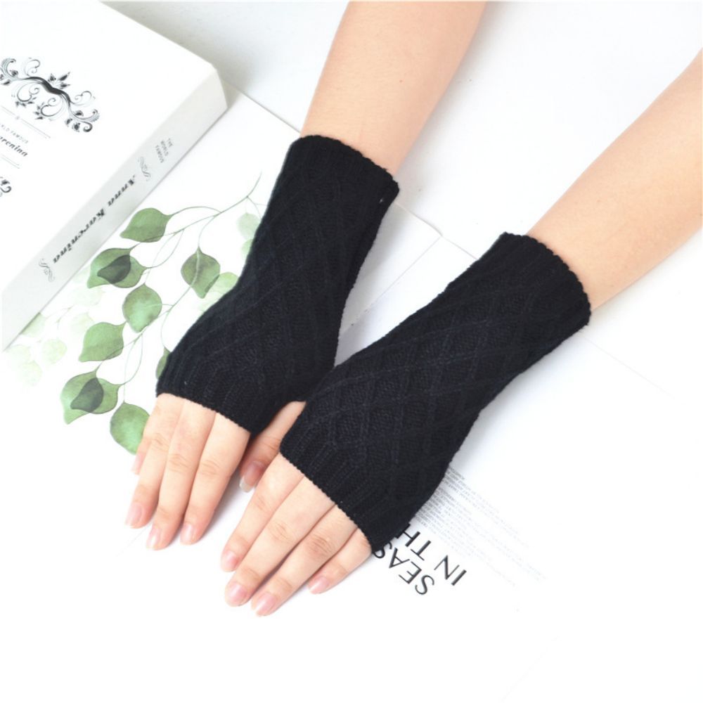 Gestrickte Halbfinger-handschuhe Kleine Rautenblockwolle Warme Kurze Fingerlose Handschuhe -