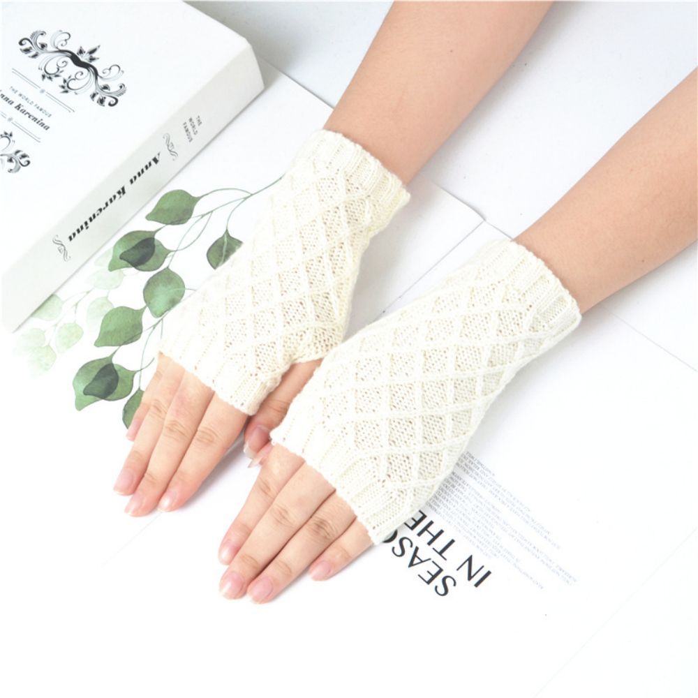 Gestrickte Halbfinger-handschuhe Kleine Rautenblockwolle Warme Kurze Fingerlose Handschuhe -