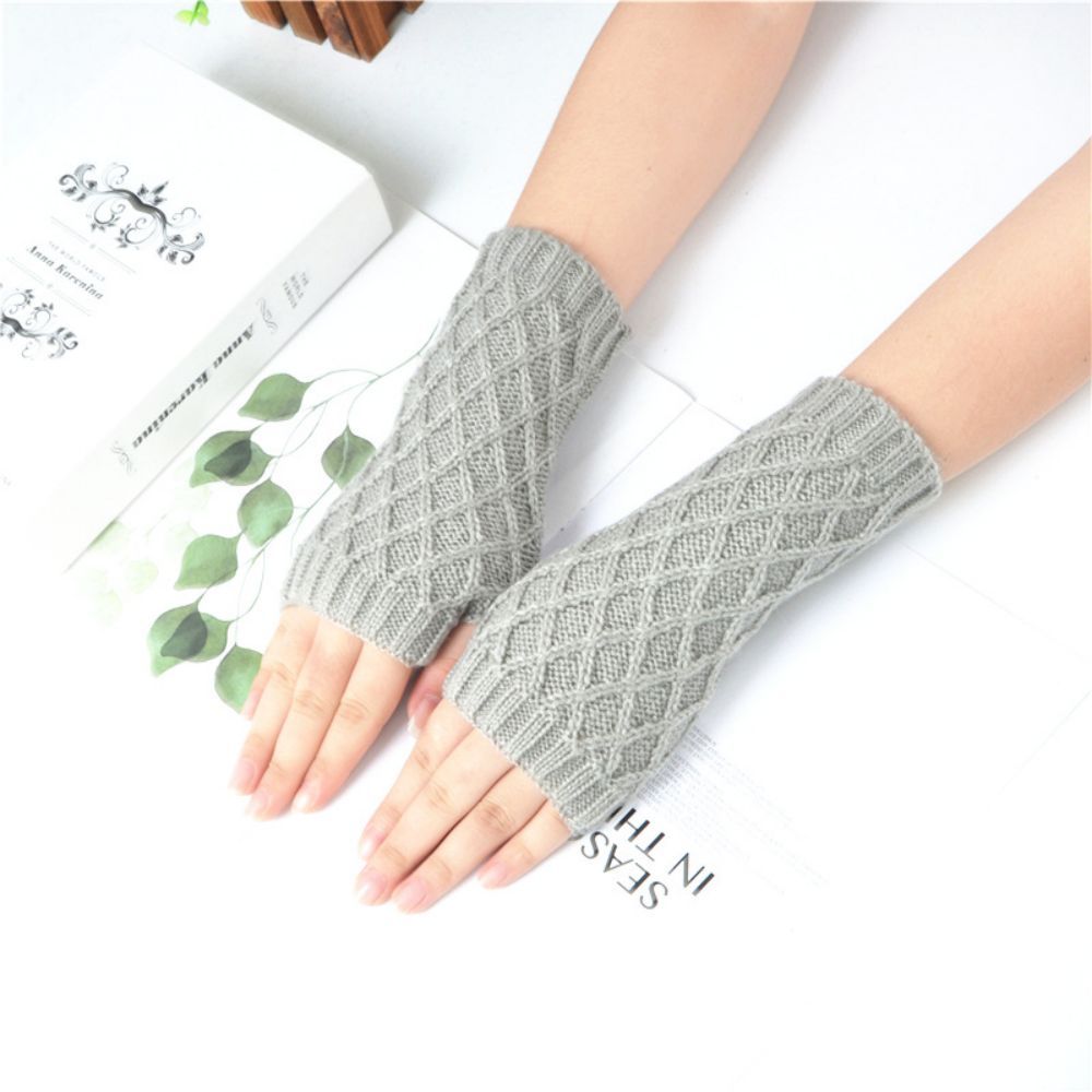 Gestrickte Halbfinger-handschuhe Kleine Rautenblockwolle Warme Kurze Fingerlose Handschuhe -