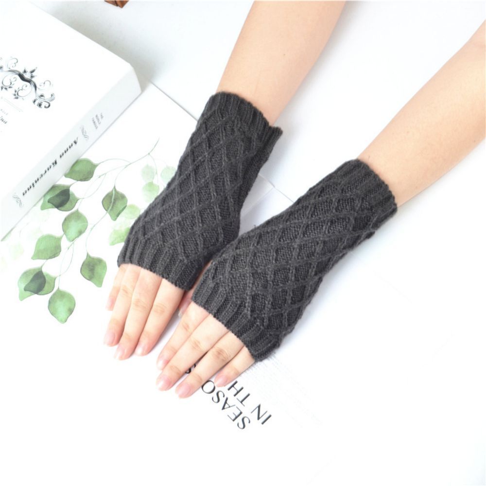Gestrickte Halbfinger-handschuhe Kleine Rautenblockwolle Warme Kurze Fingerlose Handschuhe -