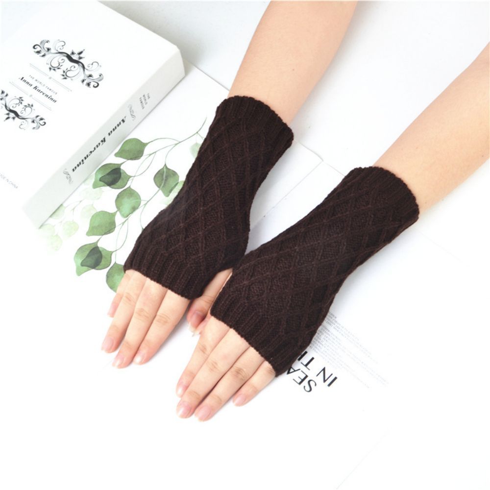 Gestrickte Halbfinger-handschuhe Kleine Rautenblockwolle Warme Kurze Fingerlose Handschuhe -