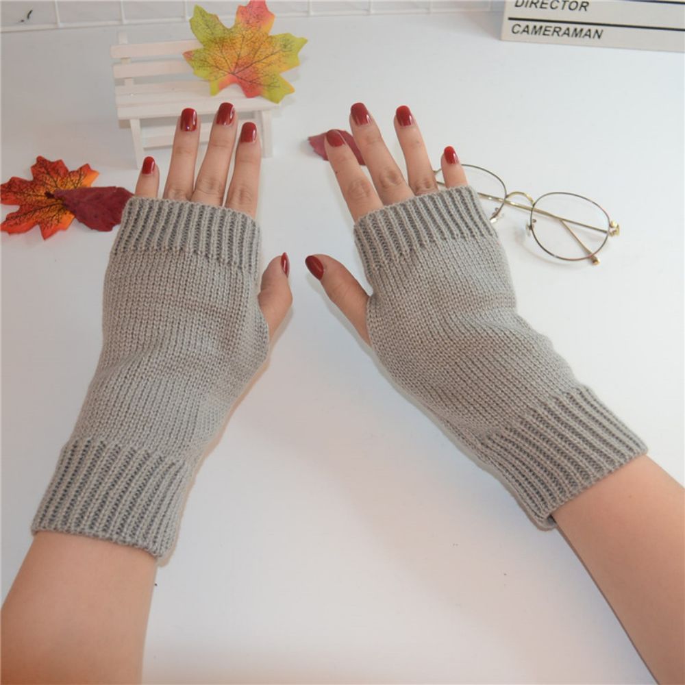 Halbfinger-handschuhe Für Damen Im Winter, Warm, Einfarbig, Einfarbig, Gestrickt - 