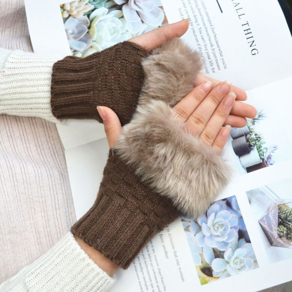 Winterwarme Damen-halbfinger-strickhandschuhe, Klein, Quadratisch, Kurz -