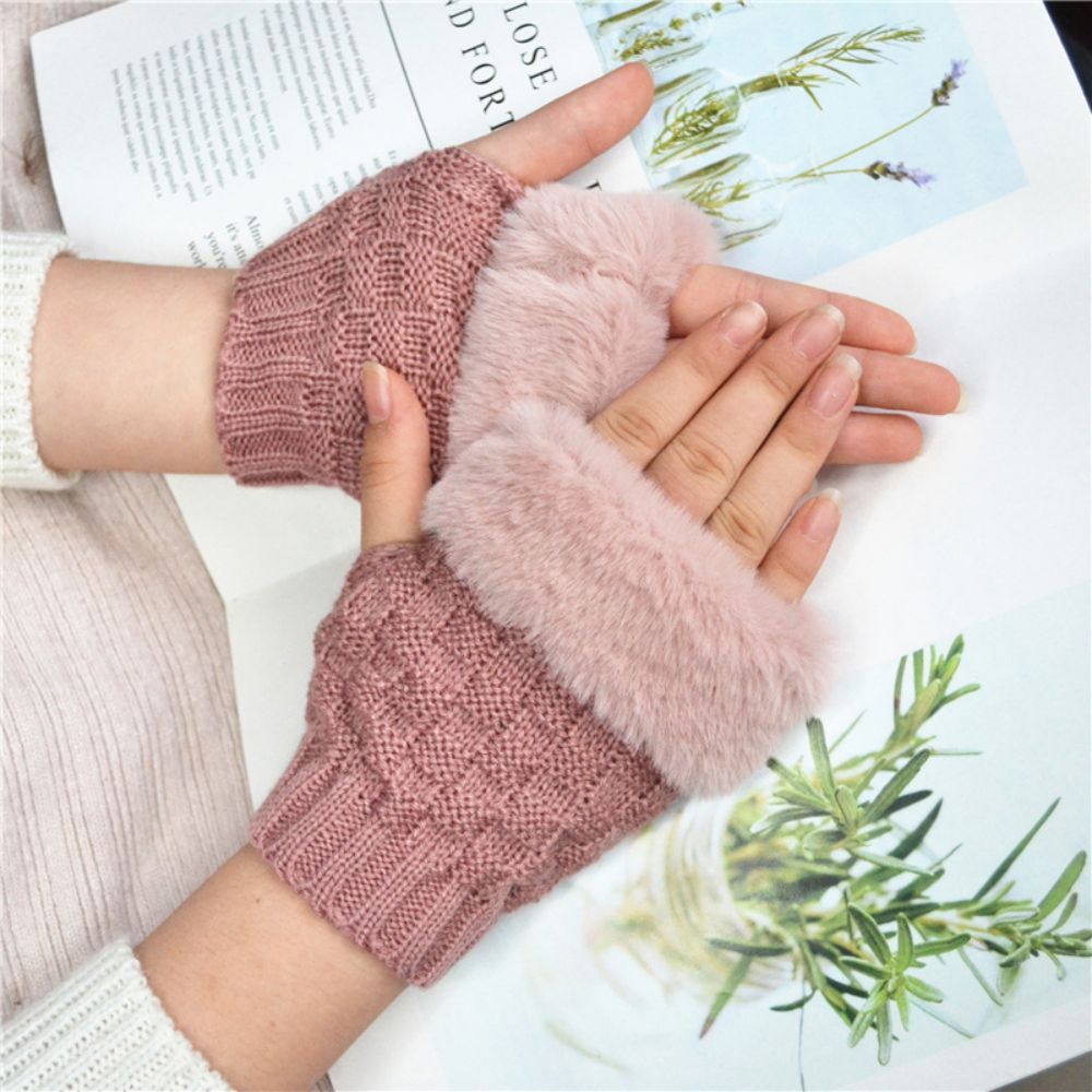 Winterwarme Damen-halbfinger-strickhandschuhe, Klein, Quadratisch, Kurz -