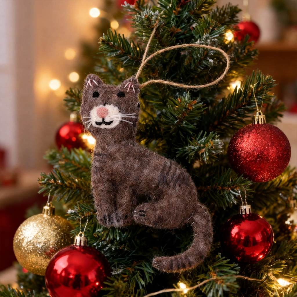 Gestickte Katzen-weihnachtsdekoration Aus Filz, Geschenk Für Katzenliebhaber, Nadelfilz-ornamente, Biologisch Abbaubare Ornamente, Katzen-ornamente - MyFaceSocksDE