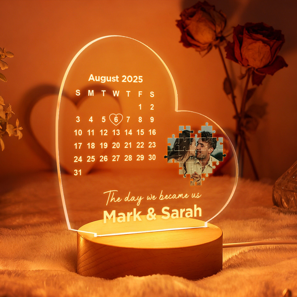 Personalisierte Acryl-herzlampe Zum Valentinstag – Led-nachtlicht Mit Namen Und Jahrestag – Romantisches Geschenk Für Den Schreibtisch - MyFaceSocksDE
