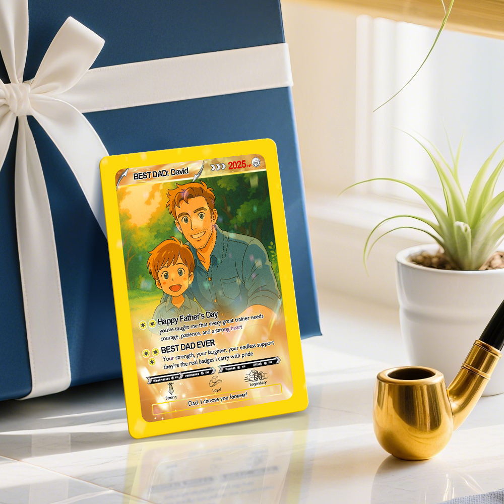 Personalisierte Vater-krawatten-poke-karte, Retro-cartoon-inspiriertes Mini-geschenk Für Papa, Foto-text-poke-karte - MyFaceSocksDE