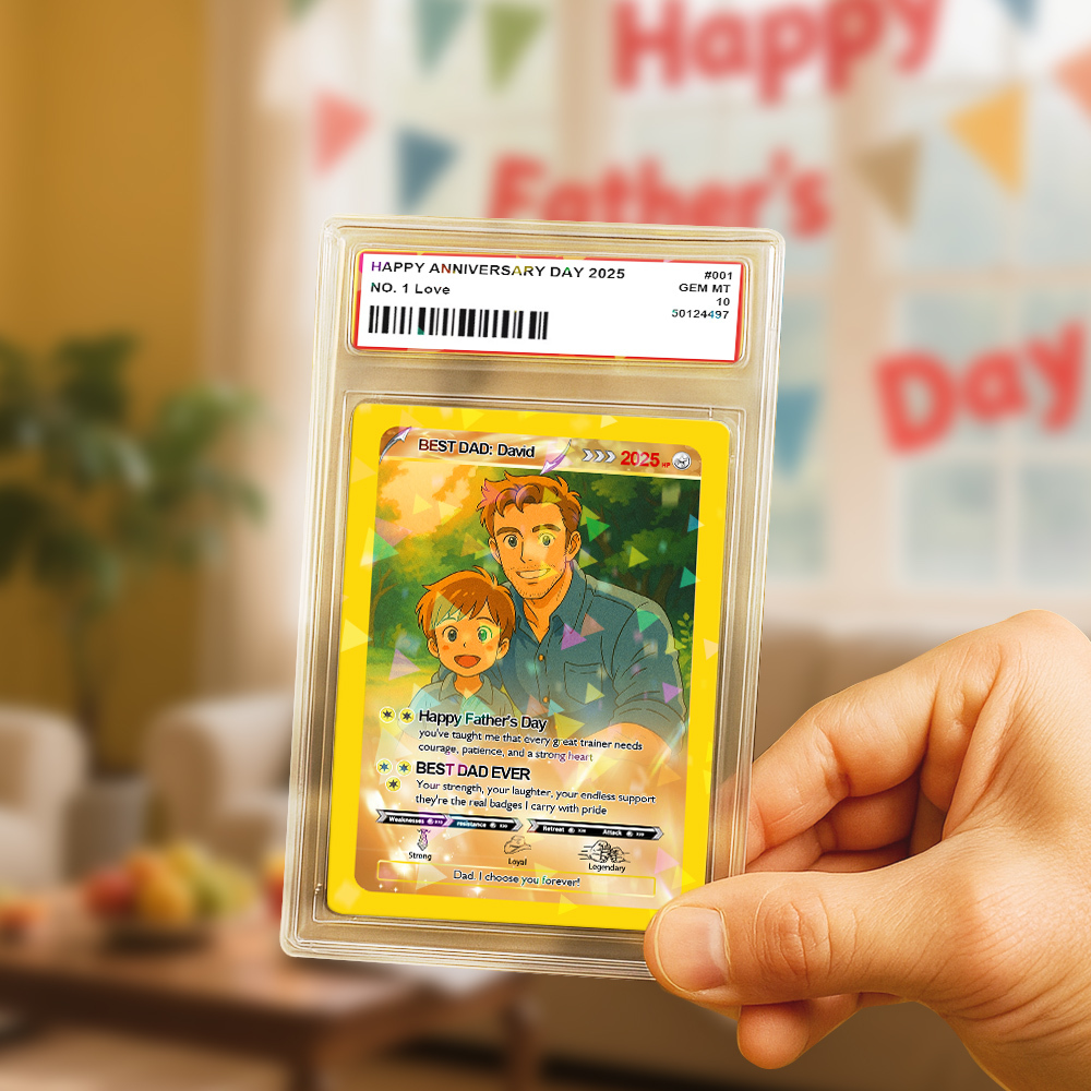 Personalisierte Vater-krawatten-poke-karte, Retro-cartoon-inspiriertes Mini-geschenk Für Papa, Foto-text-poke-karte - MyFaceSocksDE
