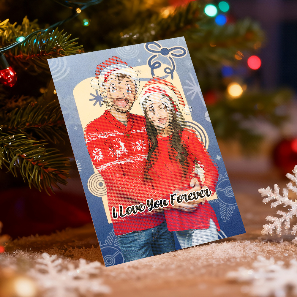 Personalisierte Lentikularkarte, Weihnachtsfoto, Anime-stil, Weihnachtsgeschenk, Urlaubsgrußkarte - MyFaceSocksDE