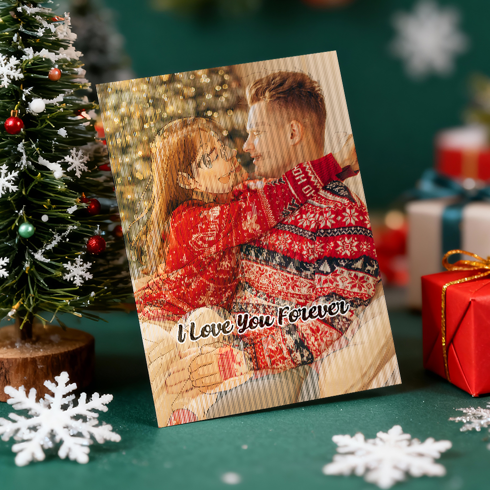 Personalisierte Lentikularkarte, Weihnachtsfoto, Anime-stil, Weihnachtsgeschenk, Urlaubsgrußkarte - MyFaceSocksDE