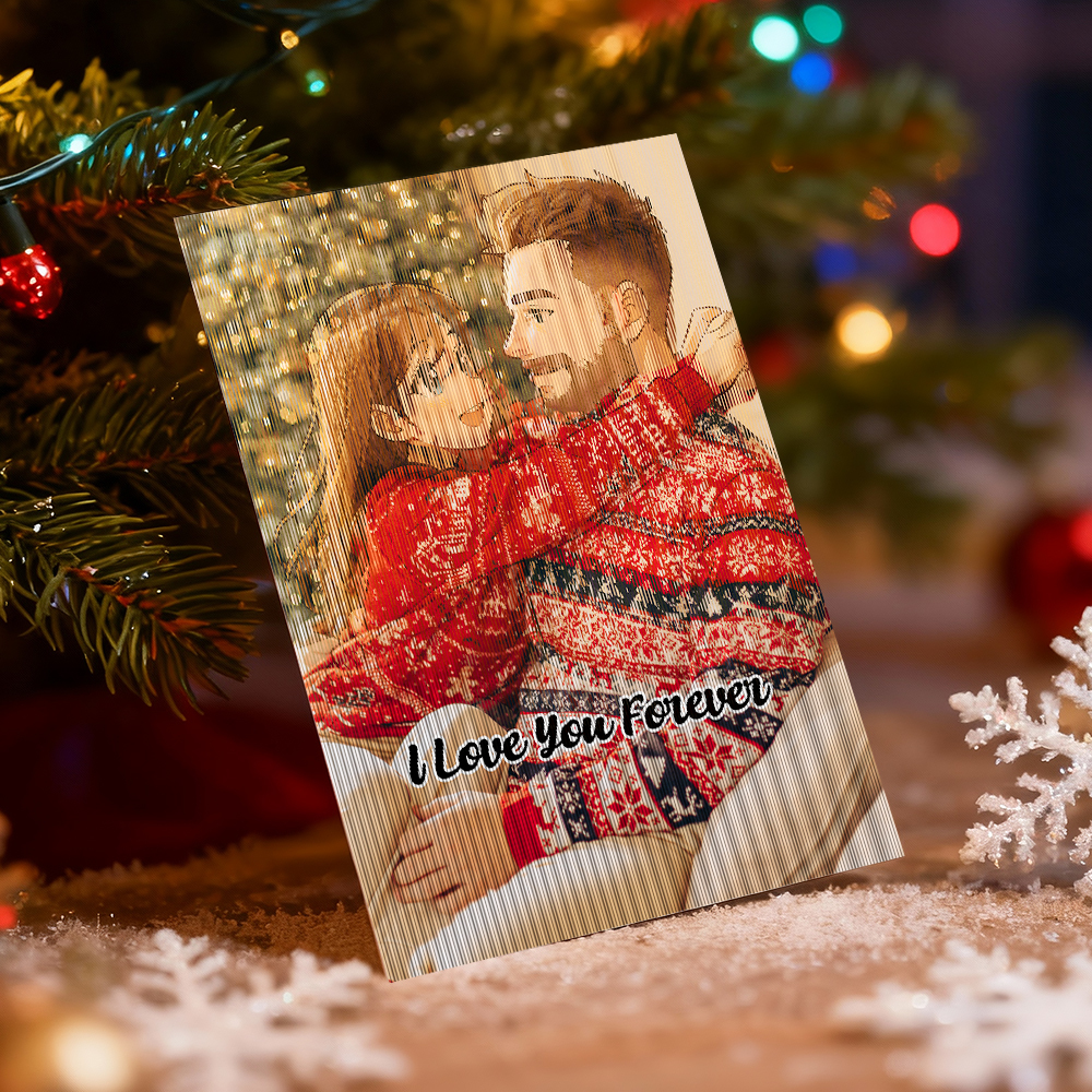 Personalisierte Lentikularkarte, Weihnachtsfoto, Anime-stil, Weihnachtsgeschenk, Urlaubsgrußkarte - MyFaceSocksDE