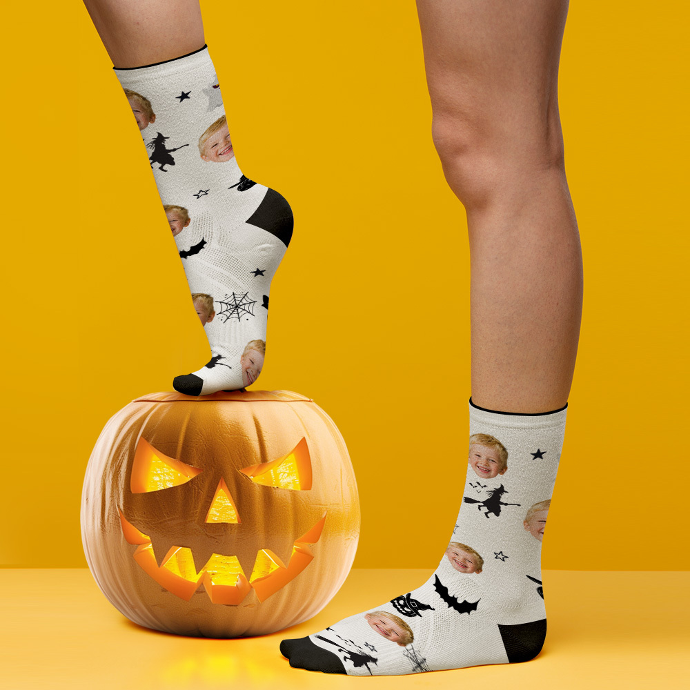 Personalisierte Gesichtssocken, Personalisiertes Halloween-foto, Lustige Socken, Geschenk - MyFaceSocksDE