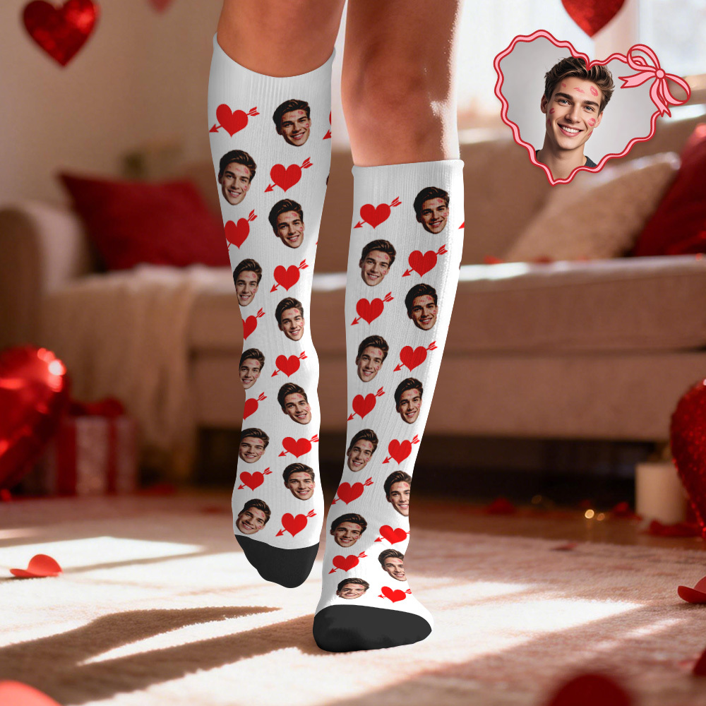 Personalisierte Kniestrümpfe Mit Foto Und Herzmotiv – Das Perfekte Geschenk Für Sie Und Ihn - MyFaceSocksDE