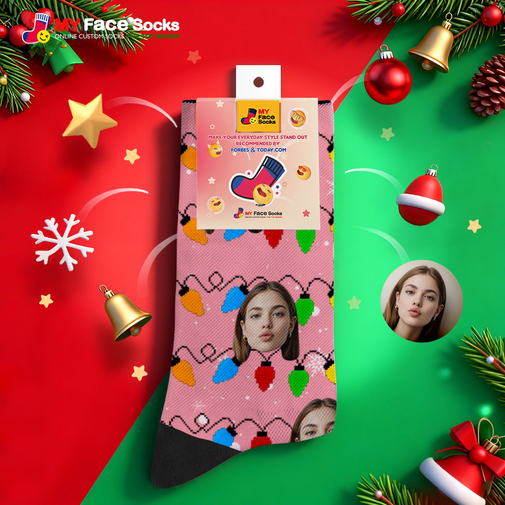 Individuell Gestaltete, Mehrfarbige Weihnachtssocken Mit Lichterkette – Das Perfekte Weihnachtsgeschenk Für Die Ganze Familie - MyFaceSocksDE