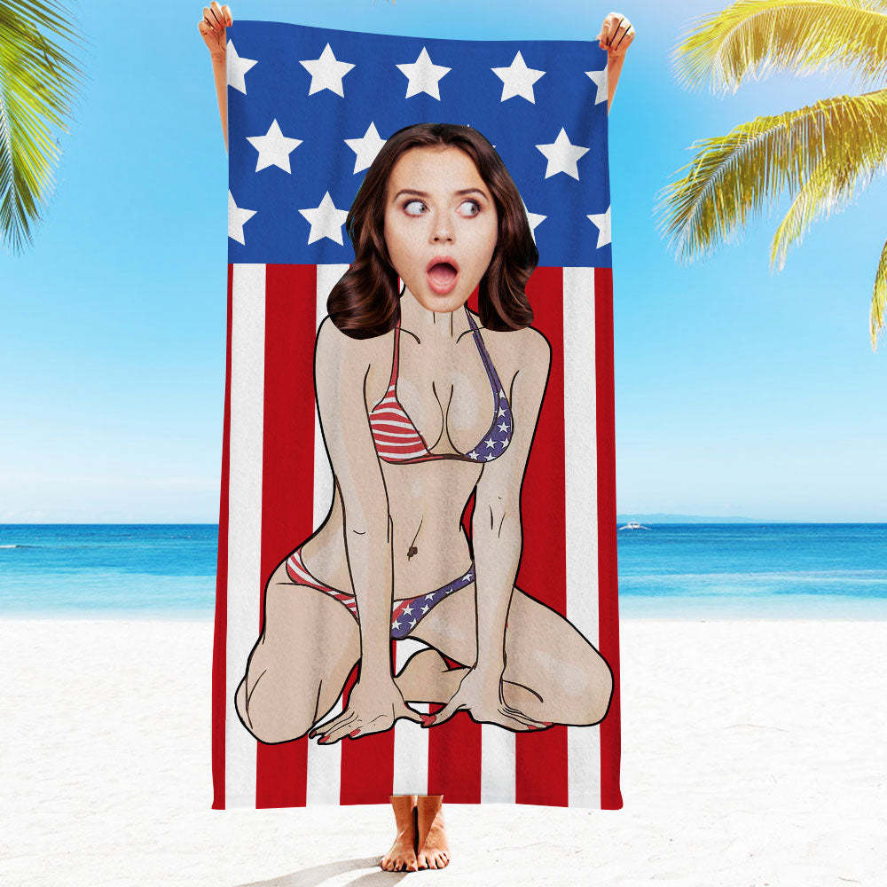 Benutzerdefiniertes Gesicht Strandtuch, Personalisiertes Sexy Meerjungfrau Strandtuch, Lustiges Geschenk - MyFaceSocksDE