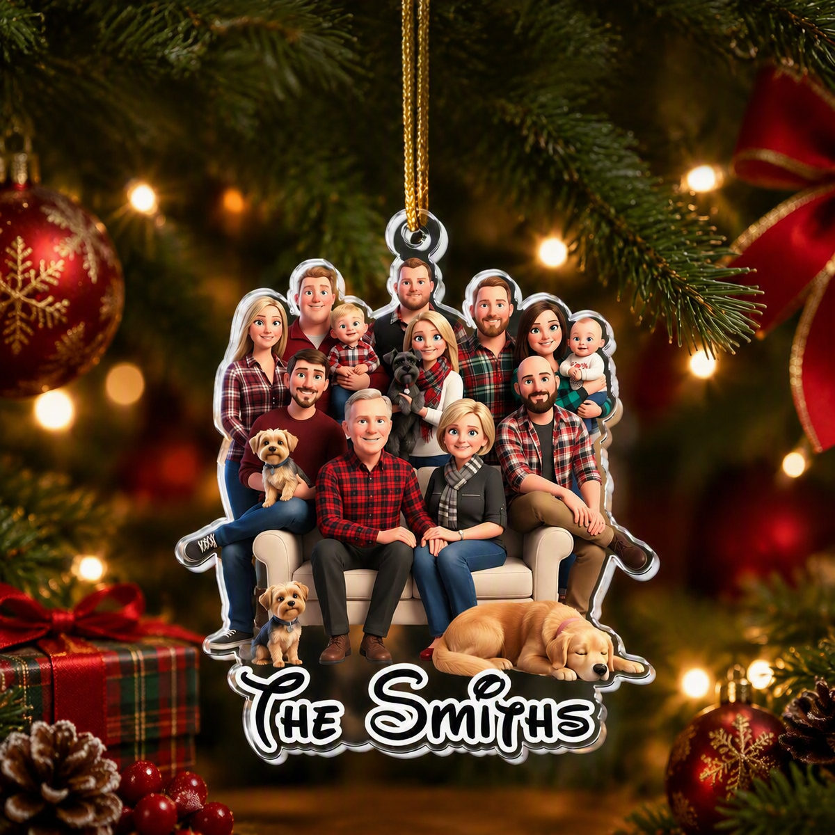 Personalisierter Familien-Cartoon-Weihnachtsschmuck – Weihnachtsgeschenk Für Eltern, Großeltern Und Kinder - MyFaceSocksDE