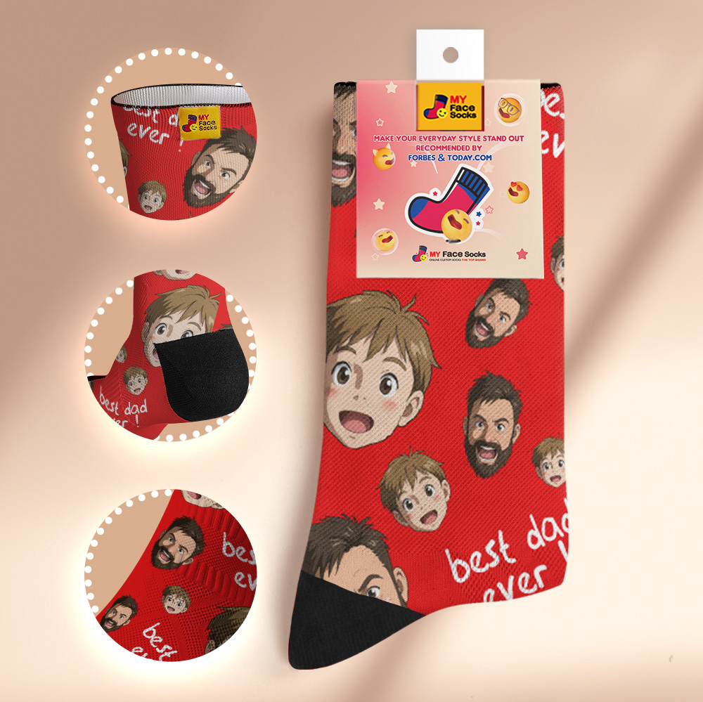 Benutzerdefinierte Cartoon Papa Fotodruck Socken Bunte Grau Blau Socken Personalisiertes Individuelles Design Bestes Vatertagsgeschenk - MyFaceSocksDE