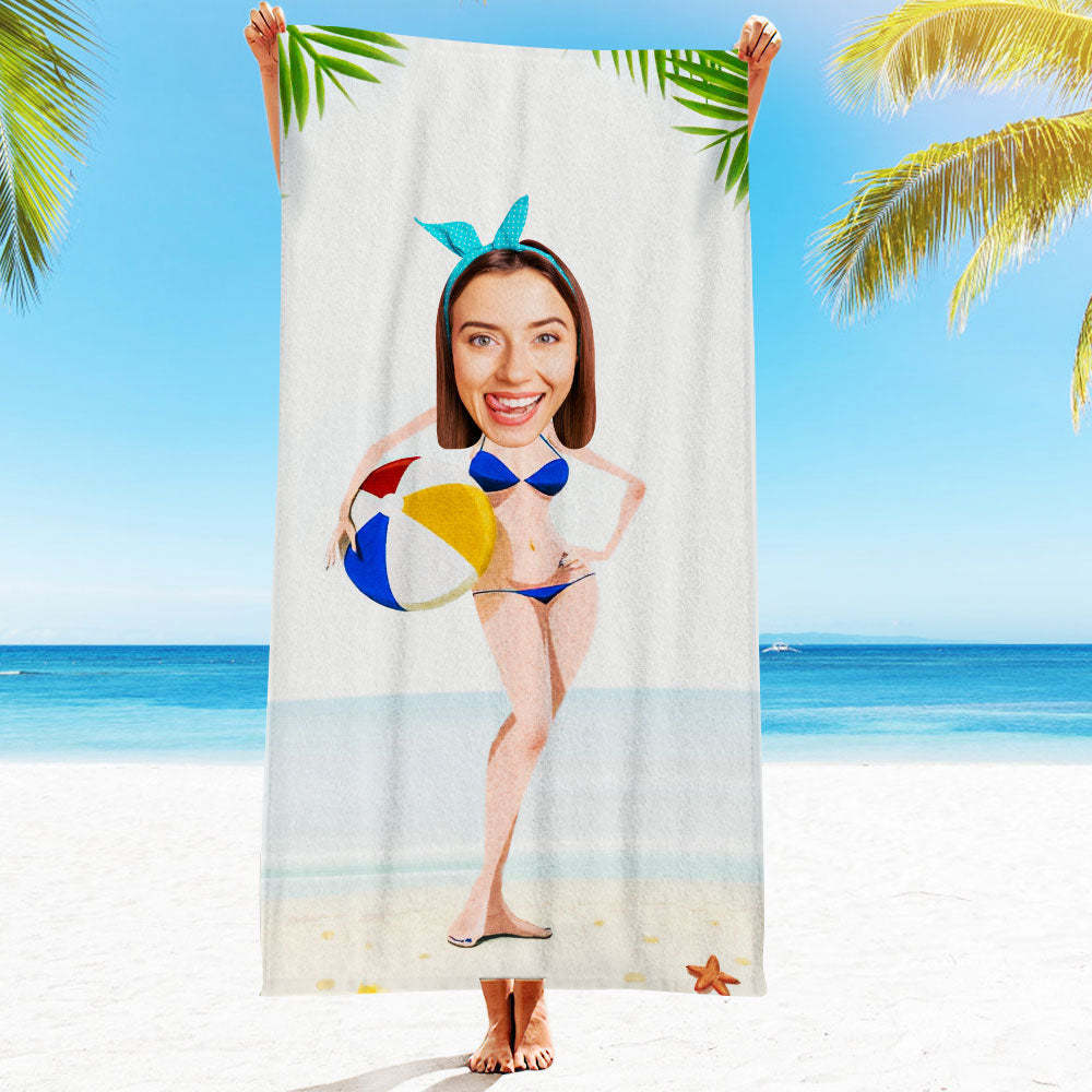 Benutzerdefiniertes Gesicht Strandtuch, Personalisiertes Sexy Meerjungfrau Strandtuch, Lustiges Geschenk - MyFaceSocksDE