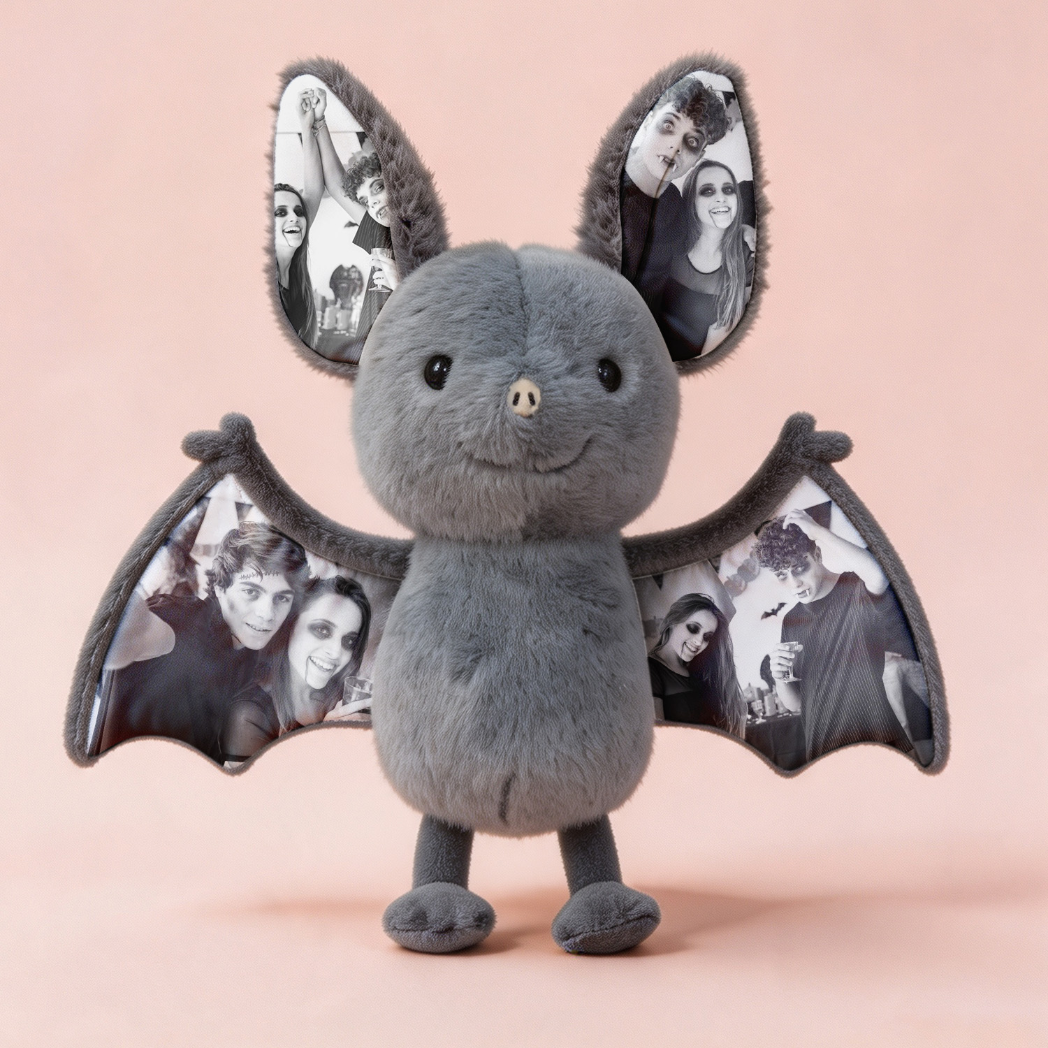 Fledermaus-Plüschtier Mit Fotomotiv, Personalisierte Ohren Und Flügel, Gruseliges Halloween-Geschenk Für Paare, Erinnerungs-Plüschtier Mit Fotomotiv