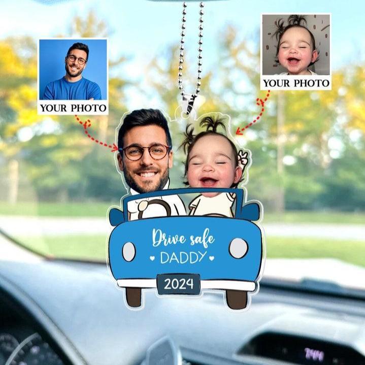 Personalisiertes Fotoornament Im Auto Für Papa, Lustiger Personalisierter Drive Safe Daddy Acryl-aufhänger, Geschenkidee Für Ehemann, Papa-geburtstagsgeschenk